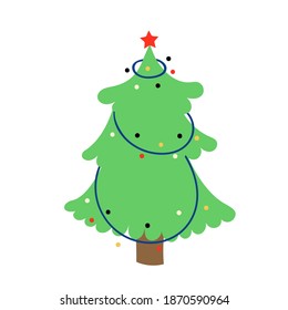 Árbol de Navidad adornado. Impresión escandinava sencilla y de diseño.
