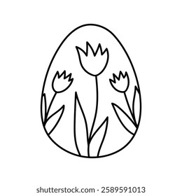 Cute decorated Easter egg isolated on white background. Vector hand-drawn illustration in doodle style. Perfect for holiday designs, cards, logo, decorations.