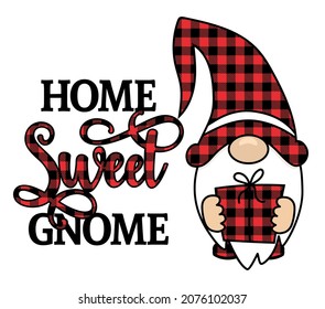 Cute decoration with Gnome, gifts and quote - Adorable Xmas characters. Hand drawn doodle set for kids. Good for textile, nursery, wallpaper, clothes. Christmas gift wrapping paper.