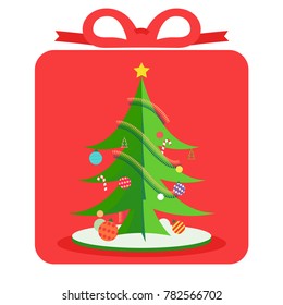 Cute decorations Christmas tree for happy new year season vector illustration art