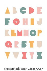 Cute decorative alphabet in paper cut style. Children's creative alphabet. Vector illustration in a minimalist style