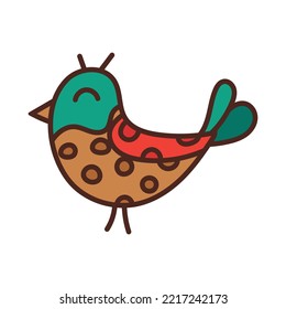 Cute decorative bird colored doodle vector illustration. Isolated on white background