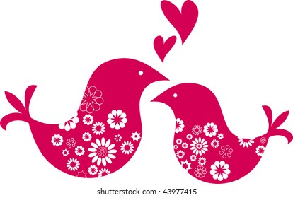 cute decorative birds - Valentine's day greeting card