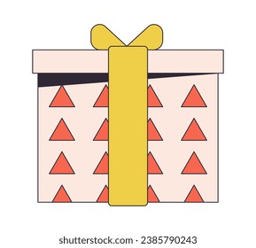 Cute decorative birthday present flat line color isolated vector object. Giftbox. Giving prize. Editable clip art image on white background. Simple outline cartoon spot illustration for web design