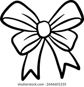 Cute decorative bow icon black and white minimalist style for festive and gift design