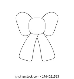 Cute decorative bow. Isolated outline element for coloring pages in the white background. Flat style illustration.