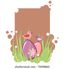 Cute decorative easter tag with eggs and birds
