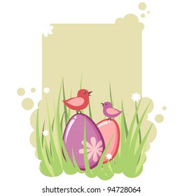 Cute decorative easter tag with eggs and birds