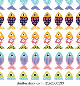 Cute decorative fish. Vector seamless pattern.  Can be used in textile industry, paper, background, scrapbooking.