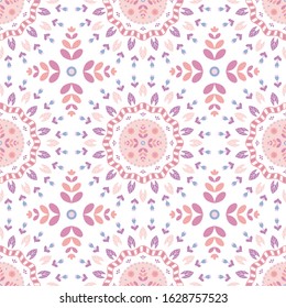 Cute decorative floral pattern. Pink abstract flowers seamless print illustration