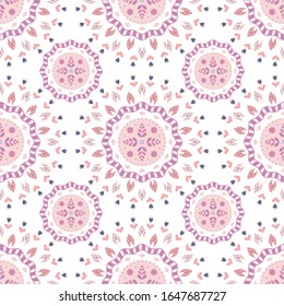 Cute decorative floral pattern. Pink abstract flowers seamless print illustration