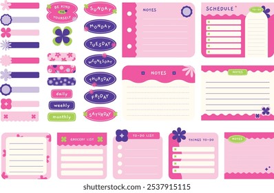 Nettes dekoratives Blumendesign, Planer-Journaling-Schreibwaren Elemente, Notizblock Memopad Design