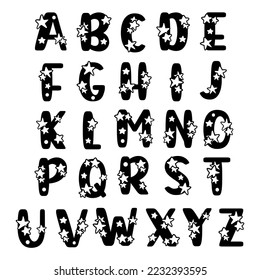 Cute Decorative Font Alphabet with Stars funny theme.