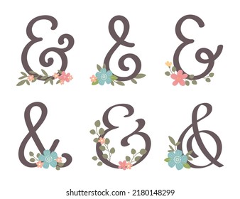 Cute Decorative handgezeichnet Ampersand Vektor mit Blütenblättern, hübsches, blumengeschmücktes Design-Element