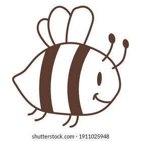 Cute decorative insect - a bee with a smile. Vector. Linear hand doodle drawing, outline