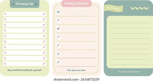 Cute decorative journal element design, planner journaling stationery elements, notepad memopad design in pastel color 