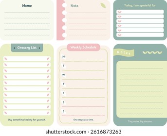 Cute decorative journal element design, planner journaling stationery elements, notepad memopad design in pastel color 
