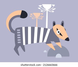 Cute decorative marsupial anteater. Animals of Australia. Scandinavian hand drawn vector illustration. Minimalistic geometric icon. Baby print for nursery.