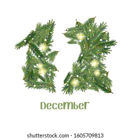 Cute decorative number illustration for calendar. Twelfth month. December