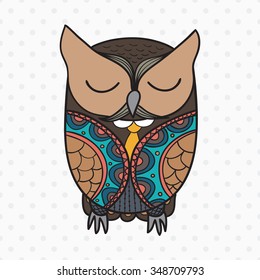 Cute decorative ornamental color Owl. Vector doodle illustration