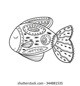 Cute decorative ornamental Fish, vector doodle illustration