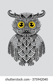 Cute decorative ornamental Owl. Doodle style.