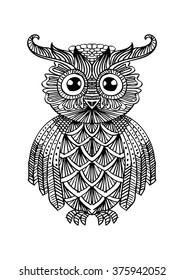 Cute decorative ornamental Owl. Doodle style.