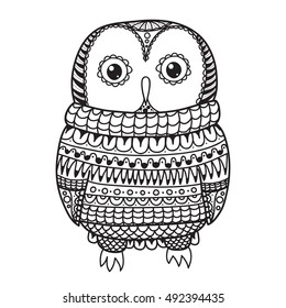 Cute decorative ornamental Owl in pullover, vector illustration