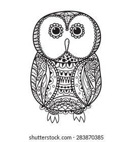 Cute decorative ornamental Owl, vector illustration