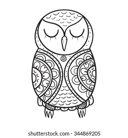 Cute decorative ornamental Owl, vector illustration