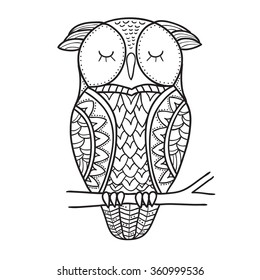 Cute decorative ornamental Owl, vector illustration