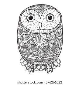 Cute decorative ornamental Owl. Vector doodle illustration.