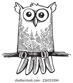 Cute decorative owl outline, vector illustration