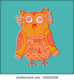 Cute Decorative Owl, vector illustration. Lacy bird.