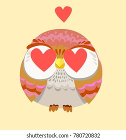 cute decorative owl vector illustration, valentines day postcard
