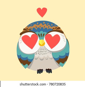 cute decorative owl vector illustration, valentines day postcard

