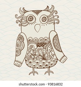 Cute Decorative Owl,  vector illustration. Lacy bird.