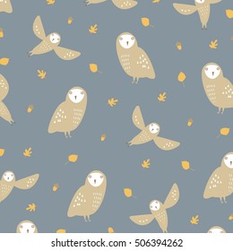 Cute decorative owl vector pattern. Print design background image.