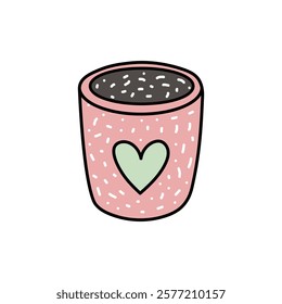 Cute decorative pot doodle and flat illustration with heart design

