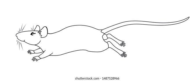 Cute decorative rat is skipping. Rat symbol of the Chinese horoscope 2020 - linear vector illustration for coloring. Outline