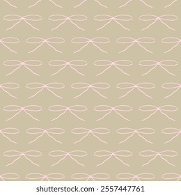 Cute decorative seamless pattern with lovely hand-drawn bows. Stylish vector background with subtle bows in pink and beige shades