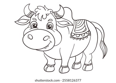 A cute and decorative simple line art drawing of a cow, perfect for coloring.