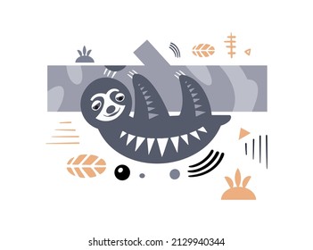 Jolie paresse décorative. Animaux d'Amérique du Sud. Illustration vectorielle dessinée à la main en scandinave. Icône géométrique minimaliste. Bébé imprimé pour la pépinière.
