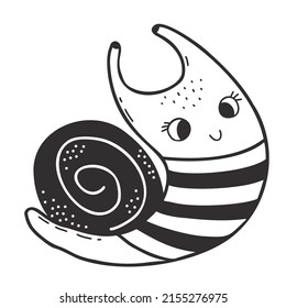 Zarter Ziersegler in gestreifter Weste. Lineare Handzeichnung. Muschelcochlea. Vektorgrafik