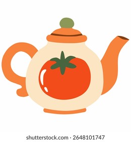 Bule decorativo bonito com um motivo de tomate vermelho ousado. Perfeito para cozinha ou design com tema de jardim em um estilo acolhedor e vibrante.