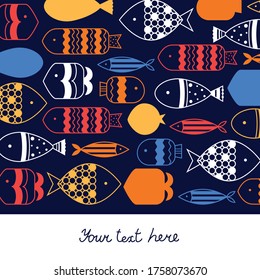 Cuta tarjeta vectorial decorativa con pescado.
