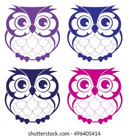 Cute decorative vector owl. Line drawing sketch for T-shirt emblem, logo.