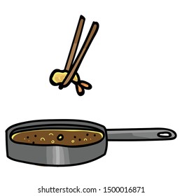 Cute deep fried tempura cooking. Hand drawn Japanese snack clipart. 