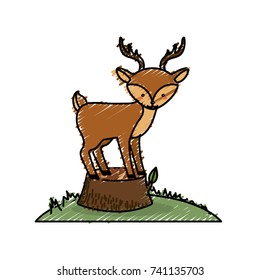 cute deer animal in bole wood tree