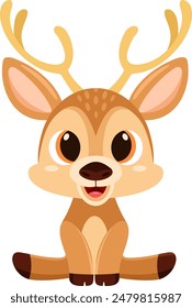 Cute Deer Animal Cartoon Character. Vector Illustration Flat Design Isolated On Transparent Background